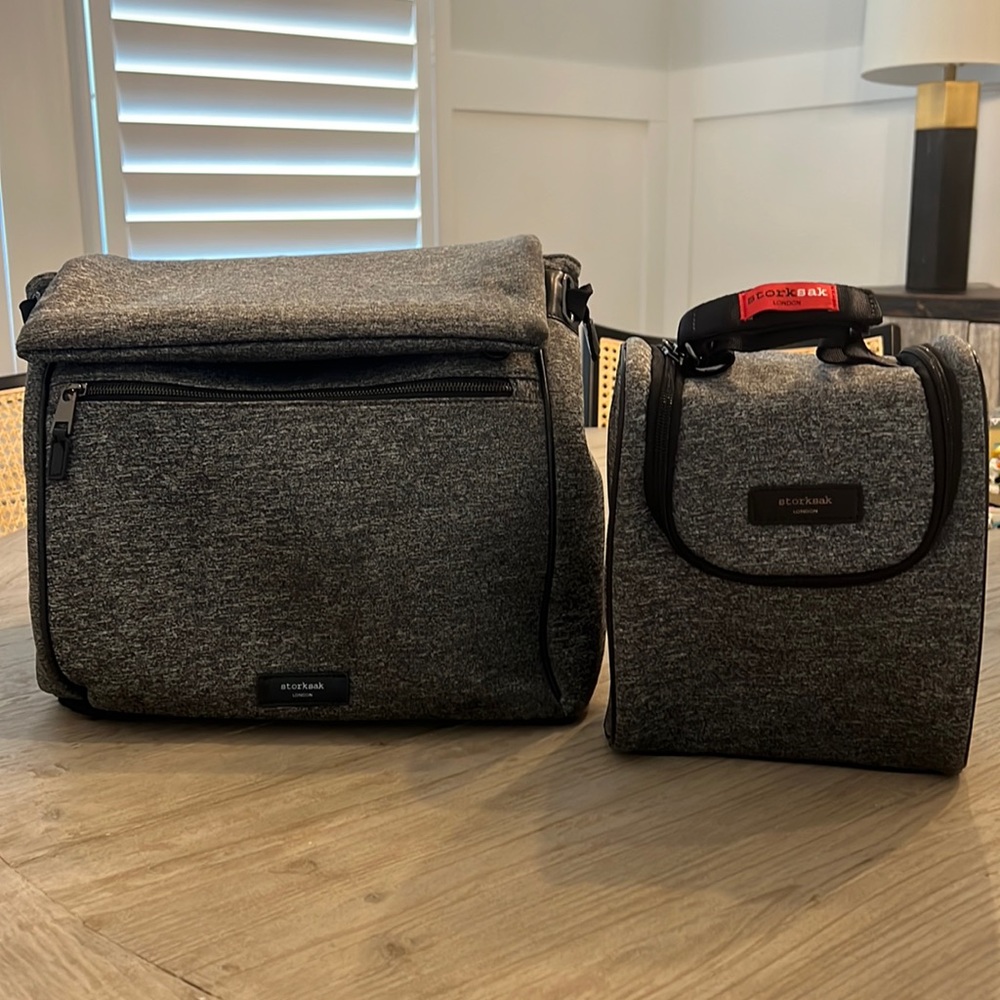 Storksak Gray Diaper Bag Set